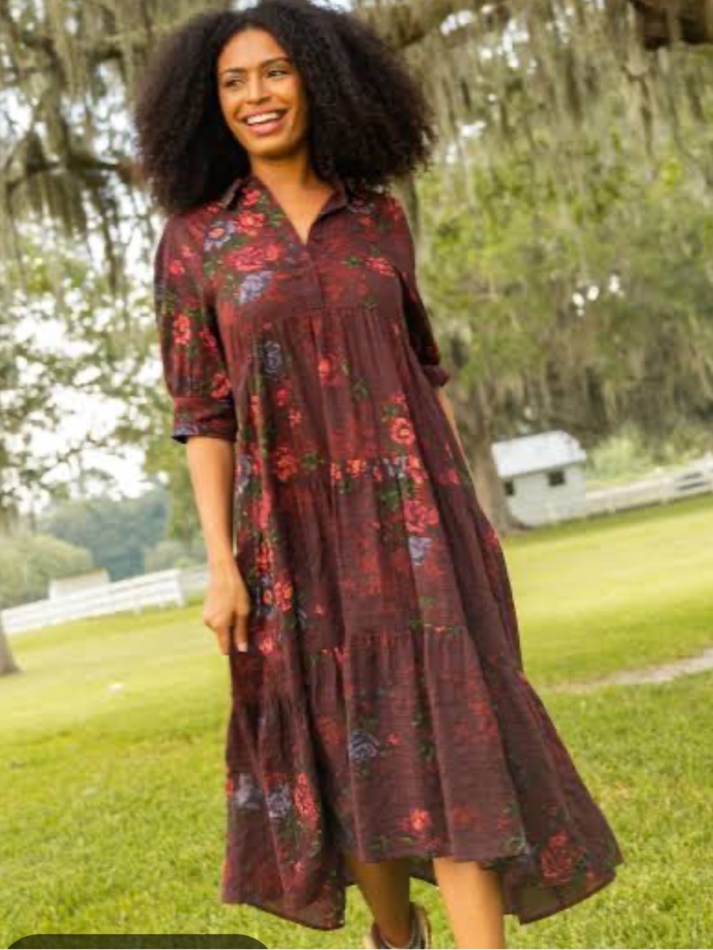 Natural Life Rebecca midi floral cottage bohemian dress flowy burgundy red